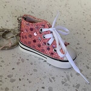 ⭐ 3/$15 Pink Sequin Sneaker Keychain Charm Mini Shoe Trinket Kawaii Sparkle